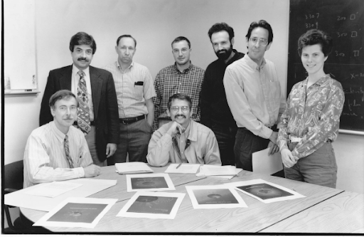 The founding team of the Center for Wireless Communication.
From left: Peter Asbeck, Anthony Acampora, Laurence Milstein, Michele Zorzi, Ramesh Rao, George Polyzos, Paul Siegel, Pamela Cosman